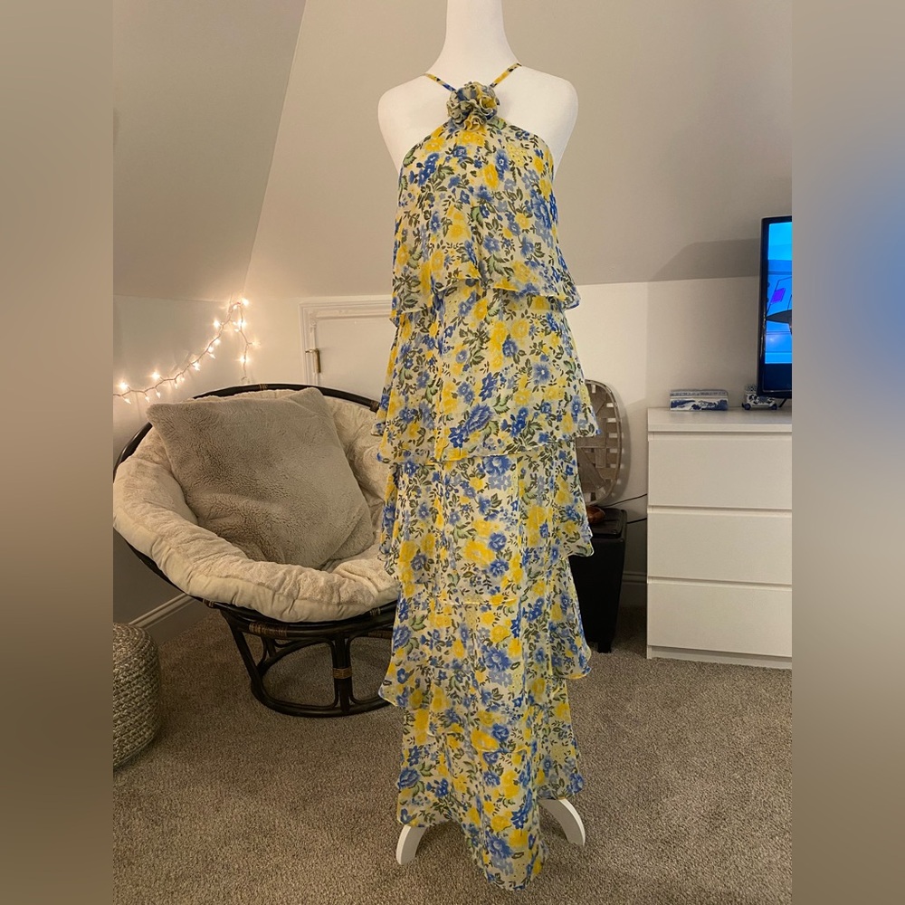 Vero Moda Yellow and Blue Ruffled Tiered Sundress
